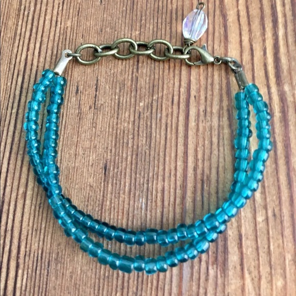 Ladies Blue Recycled Glass Beaded double Strand Bracelet/Ladies Beaded Bracelet - Picture 5 of 5